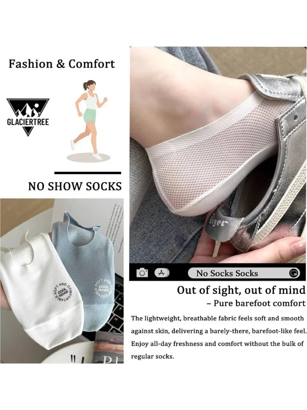 🧦Women's Light Grey 6 Pairs No Show Socks Slip Liner Breathable Invisible Socks